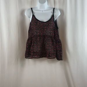 Bajee Collection sheer spaghetti strap floral peplum top L